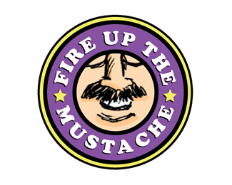Button with words "Fire up the mustache"